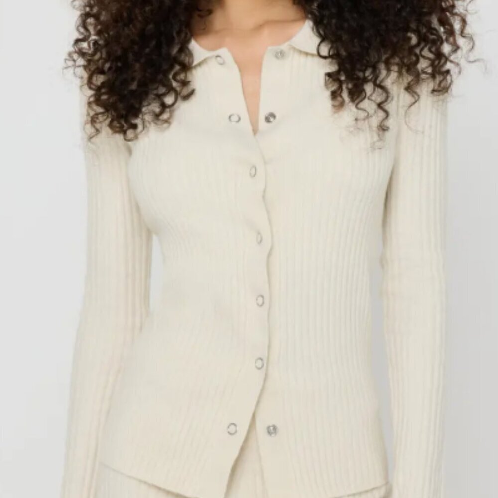Spiritual Gangster Aster Rib Snap Front Cardigan Birch, Size Medium (Nwot)